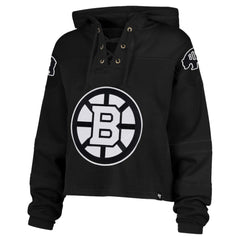 Boston Bruins '47 Women's Cropped Lacer Hoodie - Black | US 203624671