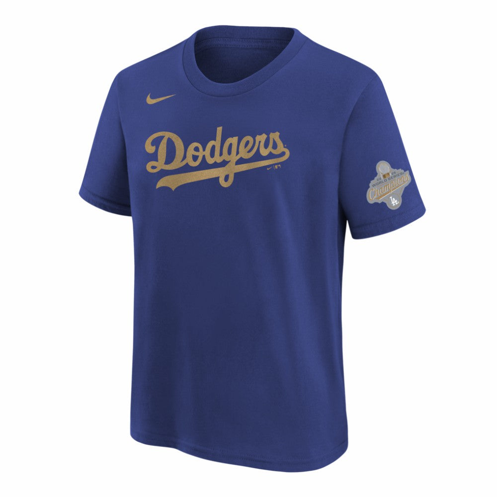 Los Angeles Dodgers Nike Youth 2026 Gold Collection Wordmark T-Shirt - Royal T-shirts