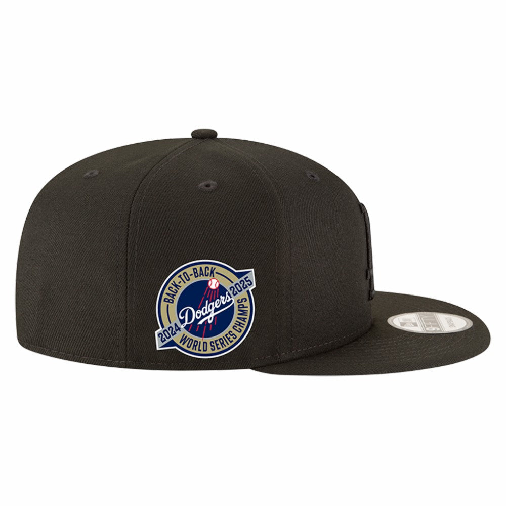 Los Angeles Dodgers New Era 2024/25 Back-to-Back Champions Circle Side Patch 9FIFTY Snapback Hat - Black Hats