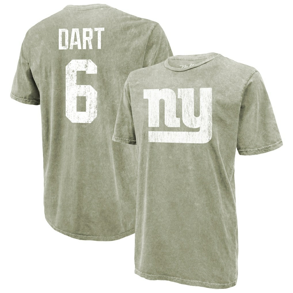 Jaxson Dart New York Giants Majestic Threads Mineral Wash Name & Number T-Shirt - Moss Green T-shirts