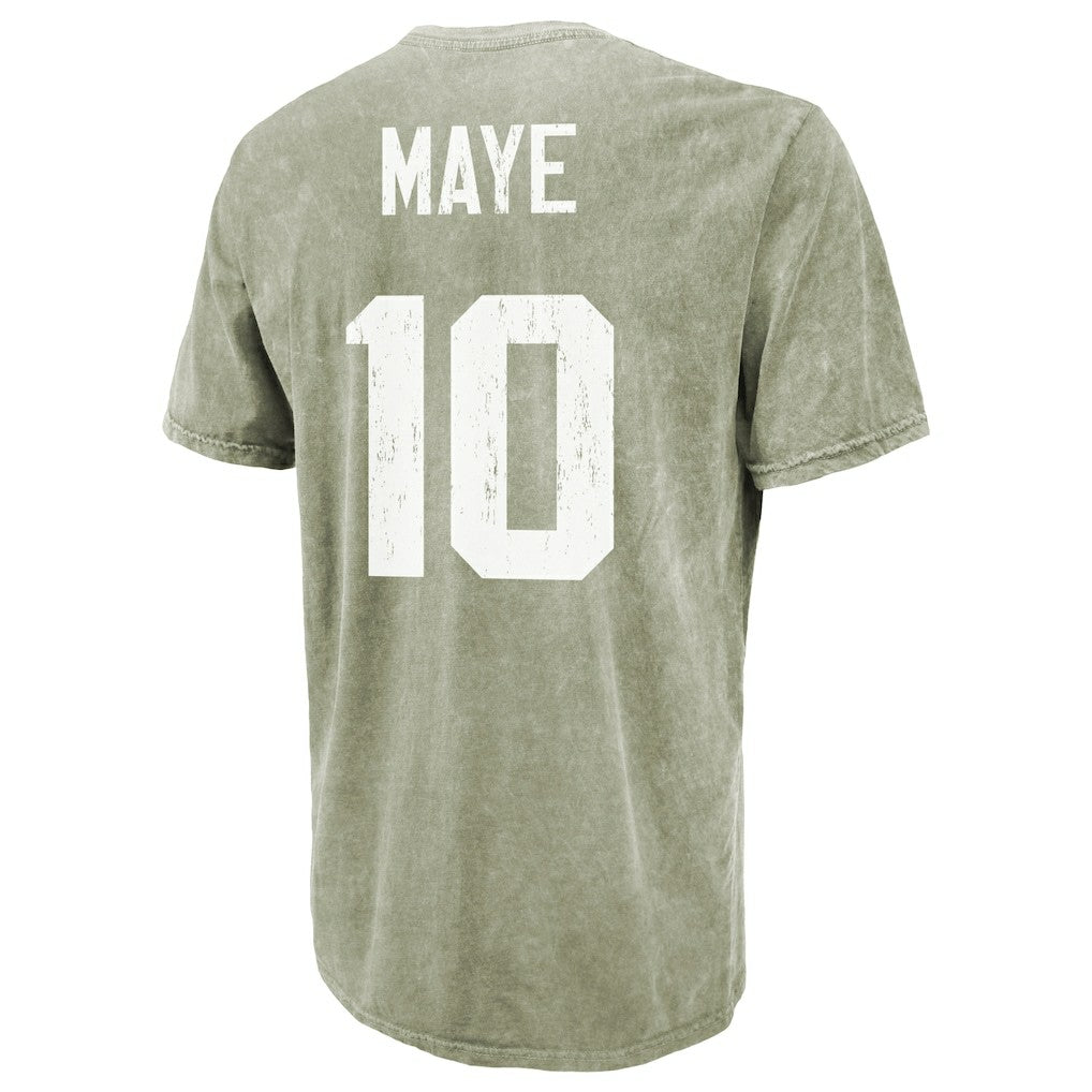Drake Maye New England Patriots Majestic Threads Mineral Wash Name & Number T-Shirt - Moss Green T-shirts