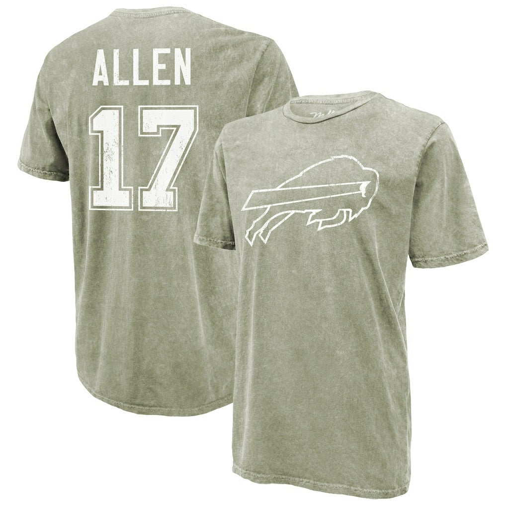 Josh Allen Buffalo Bills Majestic Threads Mineral Wash Name & Number T-Shirt - Moss Green T-shirts