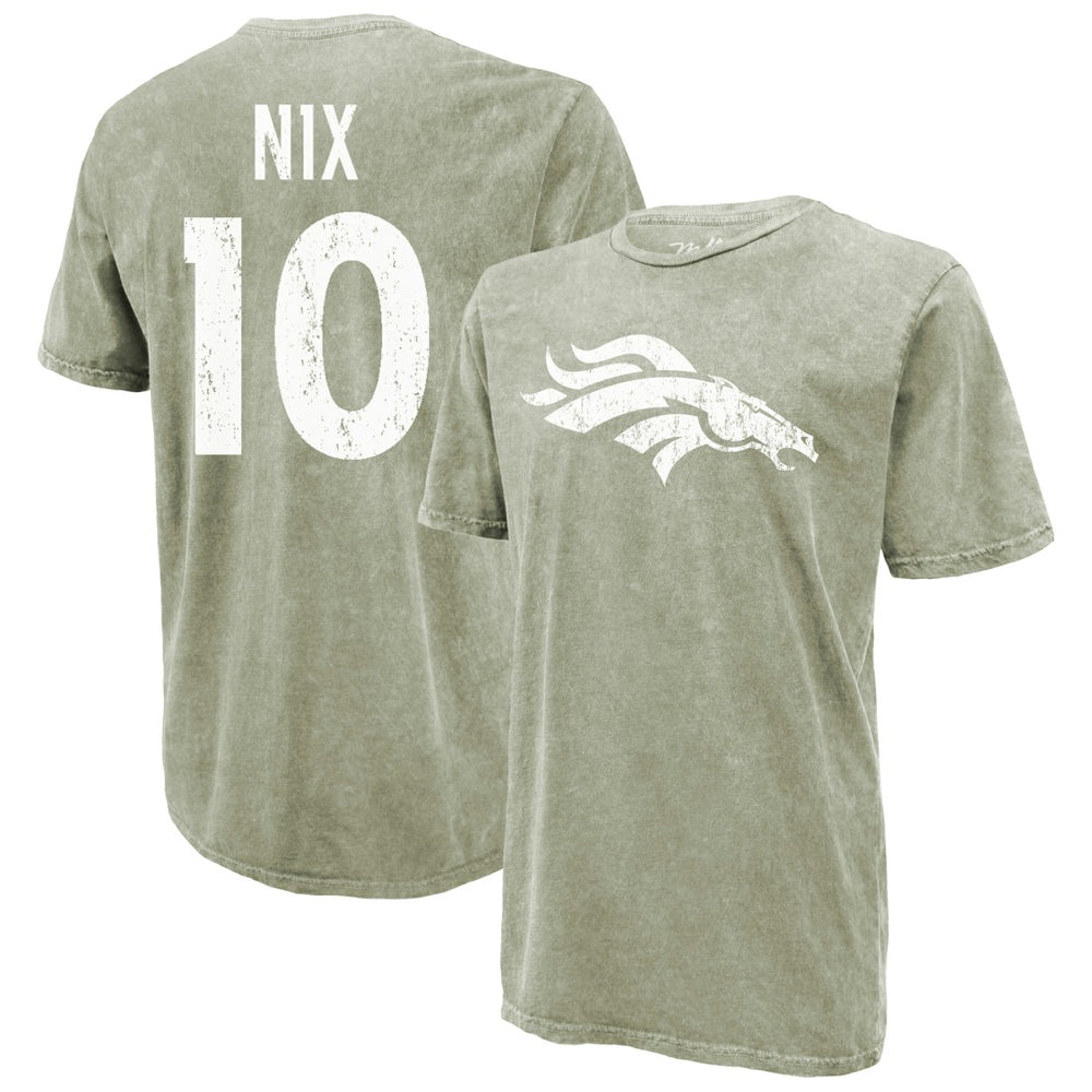 Bo Nix Denver Broncos Majestic Threads Mineral Wash Name & Number T-Shirt - Moss Green T-shirts