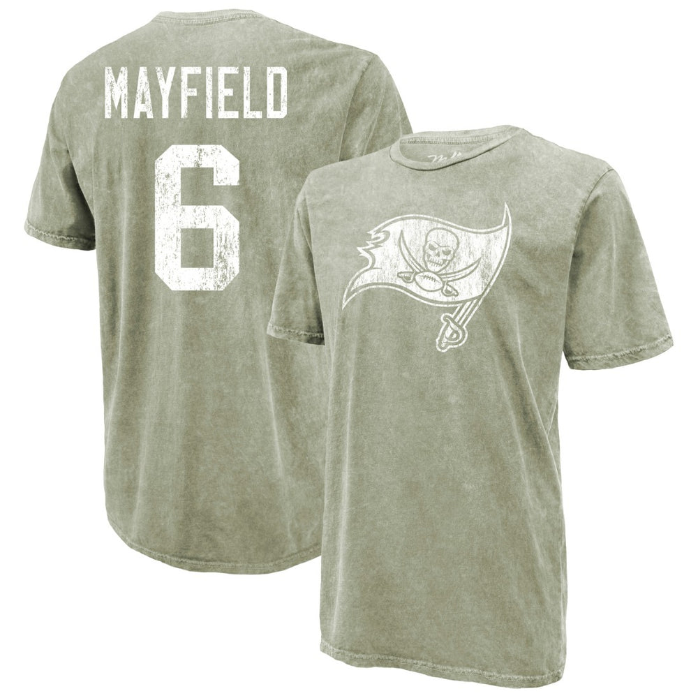 Baker Mayfield Tampa Bay Buccaneers Majestic Threads Mineral Wash Name & Number T-Shirt - Moss Green T-shirts