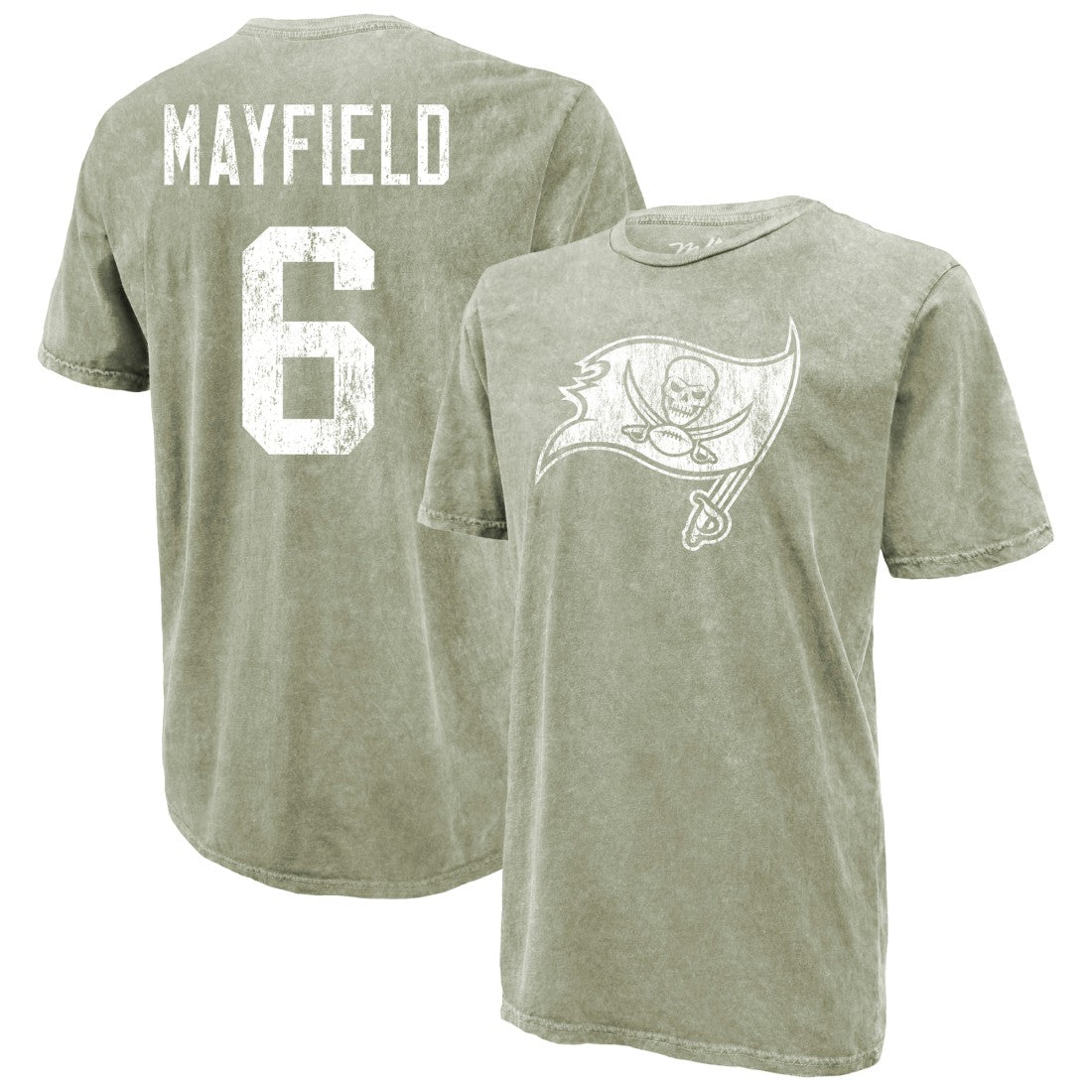 Baker Mayfield Tampa Bay Buccaneers Majestic Threads Mineral Wash Name & Number T-Shirt - Moss Green T-shirts