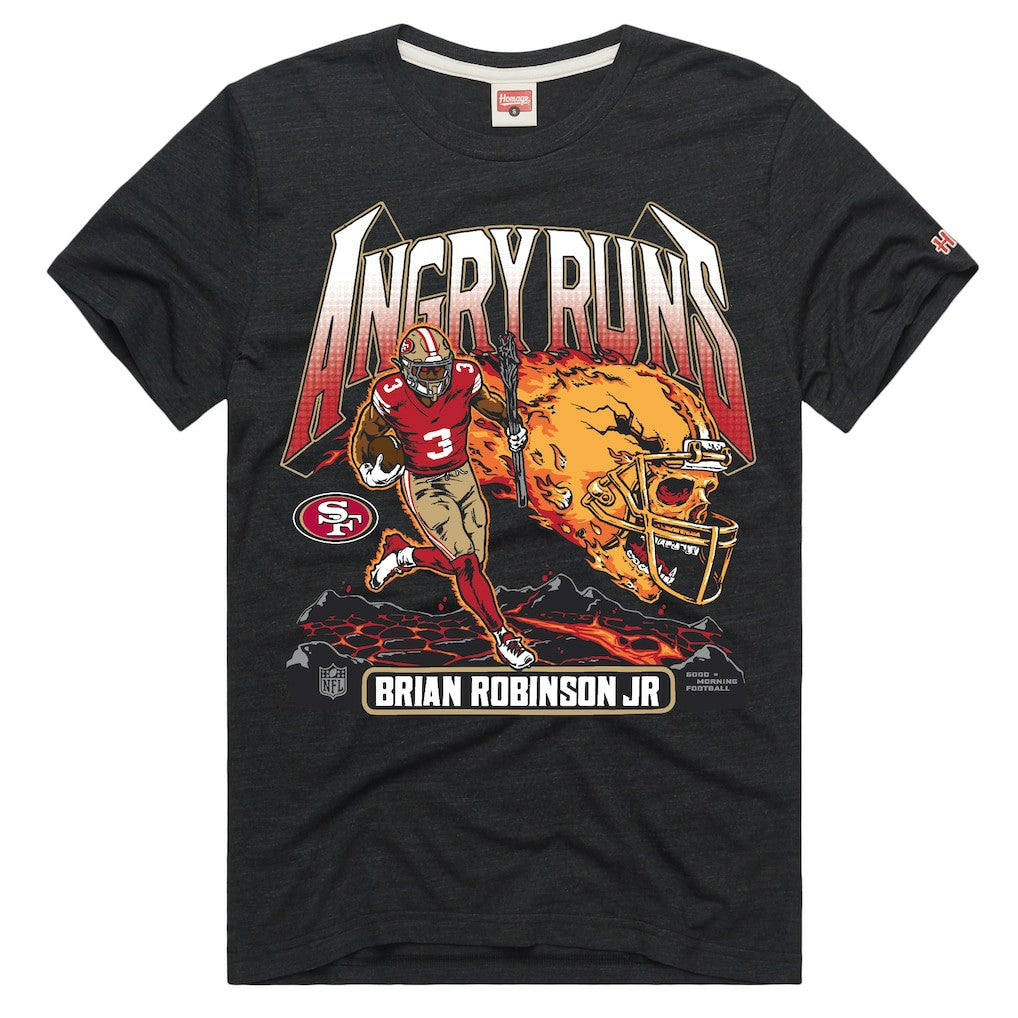 Brian Robinson Jr. San Francisco 49ers Homage Unisex Angry Runs Player Graphic Tri-Blend T-Shirt - Charcoal T-shirts