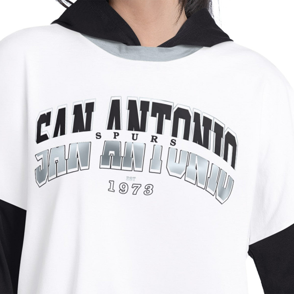 San Antonio Spurs G-III 4Her by Carl Banks Women's Key Player Oversized Hooded Long Sleeve T-Shirt White/Black