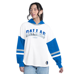 Dallas Mavericks G-III 4Her by Carl Banks Women's Key Player Oversized Hooded Long Sleeve T-Shirt White/Royal