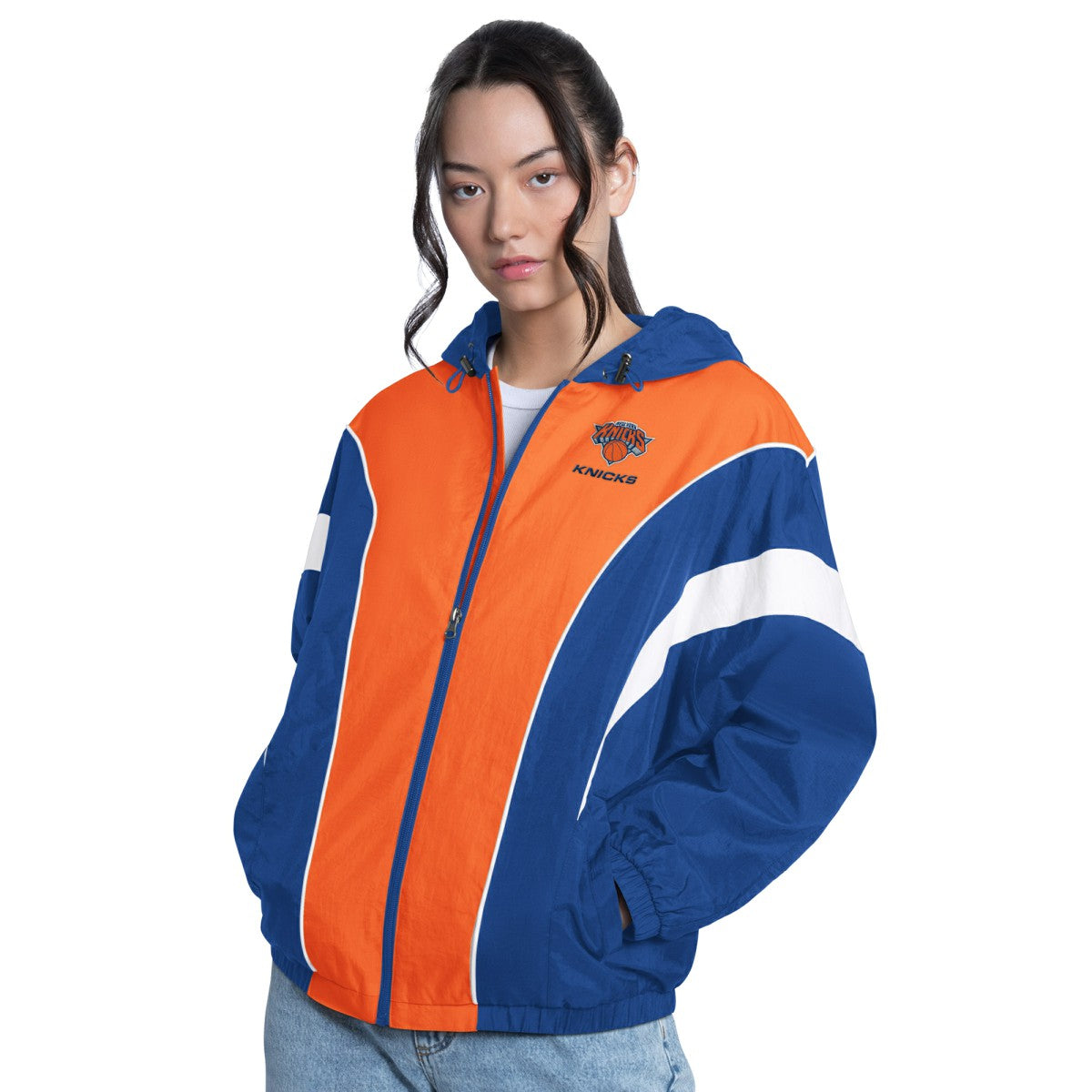 New York Knicks G-III 4Her by Carl Banks Women's Quarterback Lightweight Oversized Full-Zip Jacket Royal/Orange
