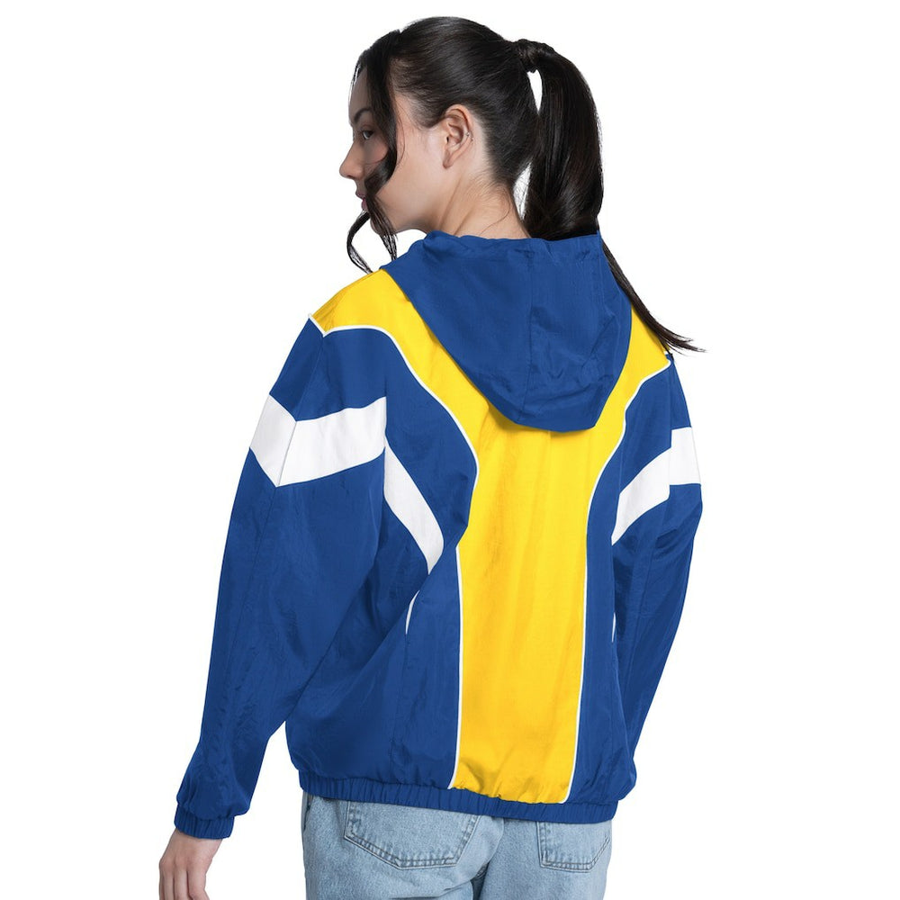 Golden State Warriors G-III 4Her by Carl Banks Women's Quarterback Lightweight Oversized Full-Zip Jacket Royal/Gold