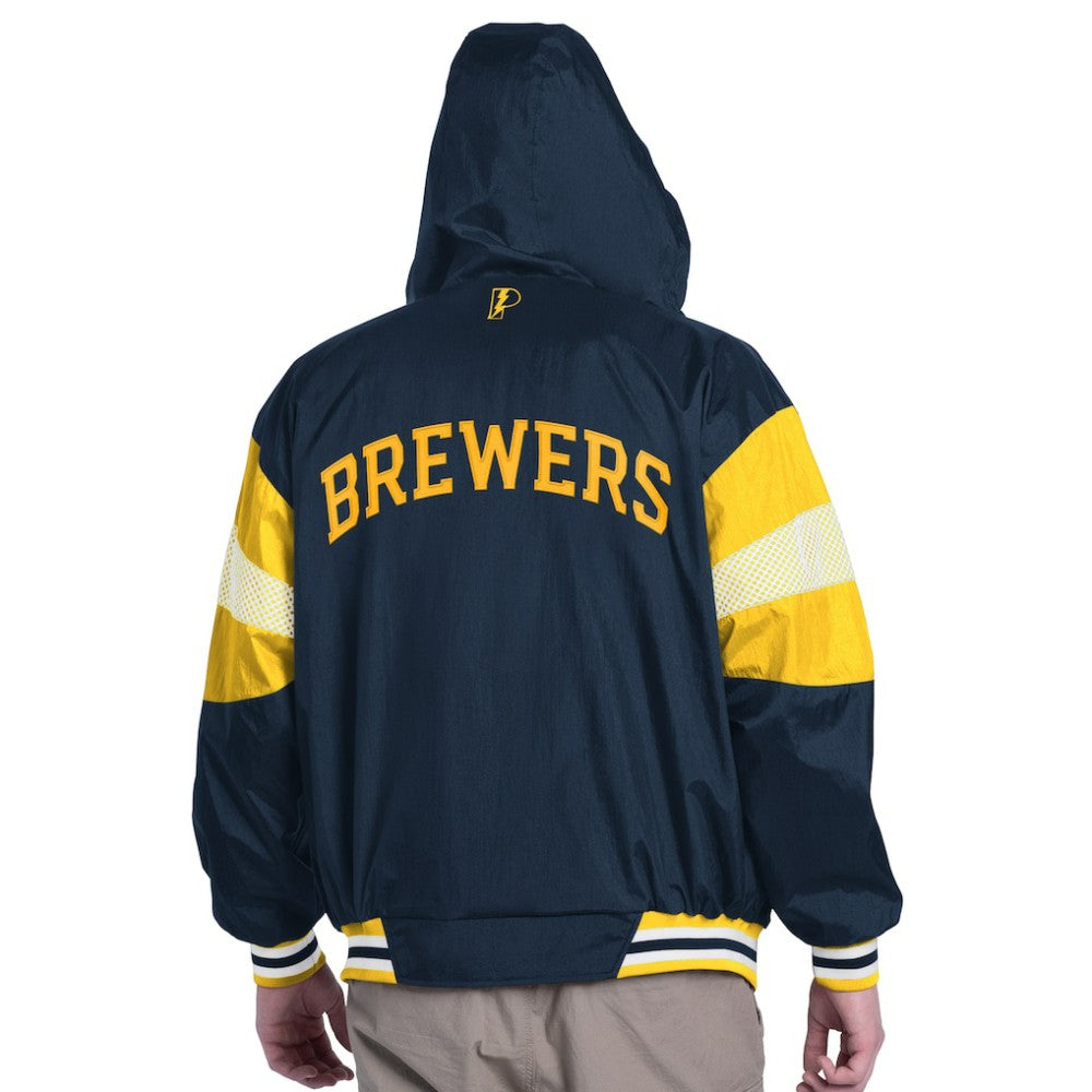 Milwaukee Brewers Pro Player Legacy Lightweight Full-Zip Hooded Jacket - Navy/Gold Jackets