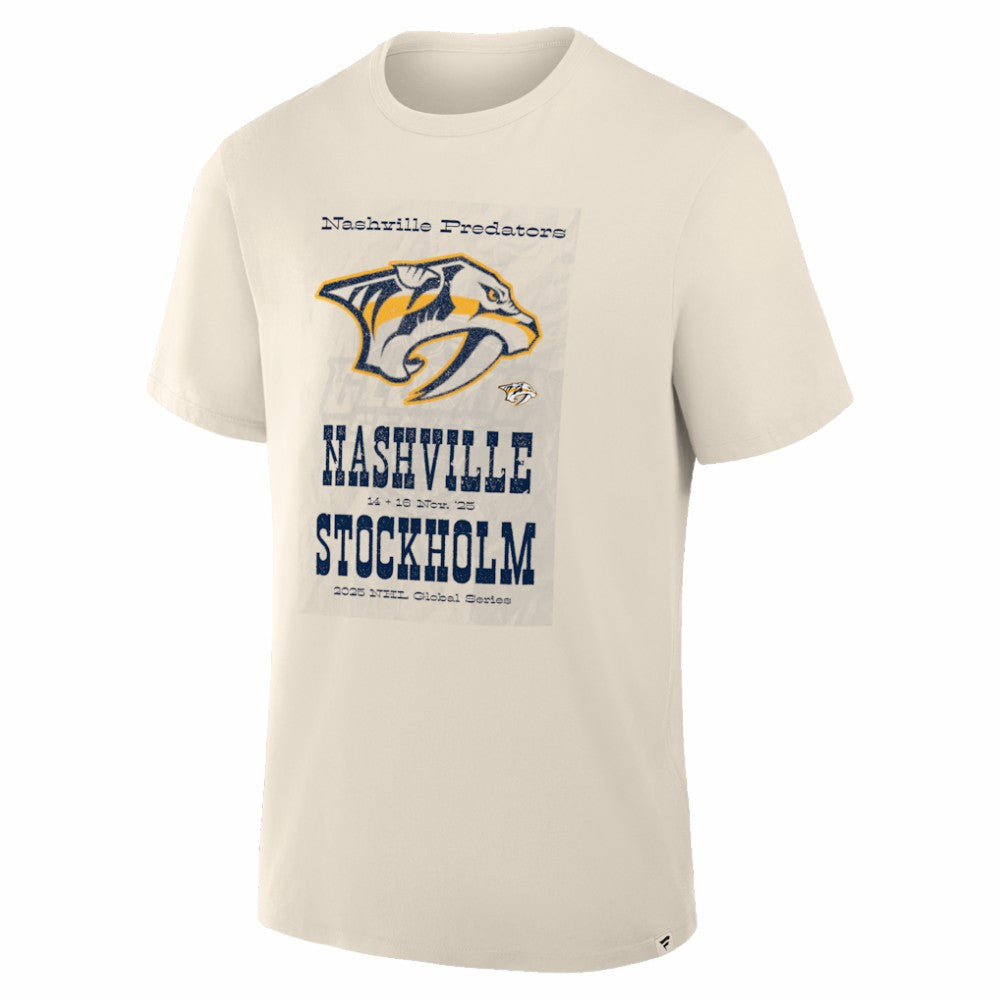 Nashville Predators 2025 NHL Global Series Hometown To Stockholm Legacy T-Shirt - Cream | US 203644059