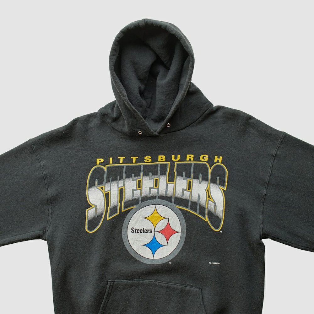 Pittsburgh Steelers 90s Hooded Pullover Sweatshirt - Black Pullover