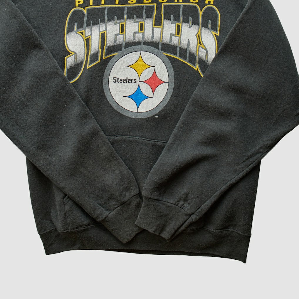 Pittsburgh Steelers 90s Hooded Pullover Sweatshirt - Black Pullover