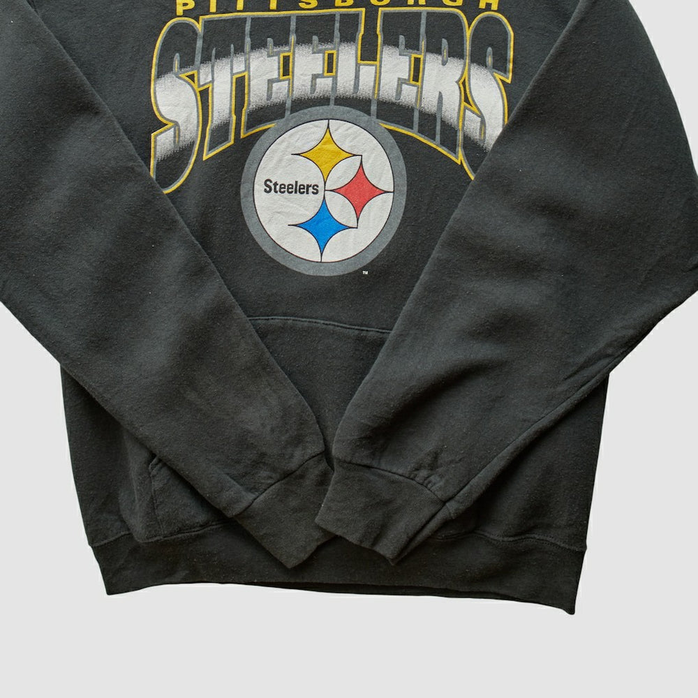 Pittsburgh Steelers 90s Hooded Pullover Sweatshirt - Black Pullover