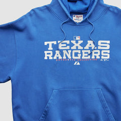 Texas Rangers Majestic 2000s Hooded Pullover Sweatshirt - Blue - 2XVintage Pullover