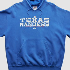 Texas Rangers Majestic 2000s Hooded Pullover Sweatshirt - Blue - 2XVintage Pullover