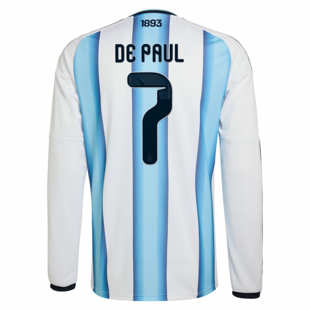 Rodrigo De Paul Argentina National Team 2026 Home Replica Long Sleeve Jersey White - Adidas online
