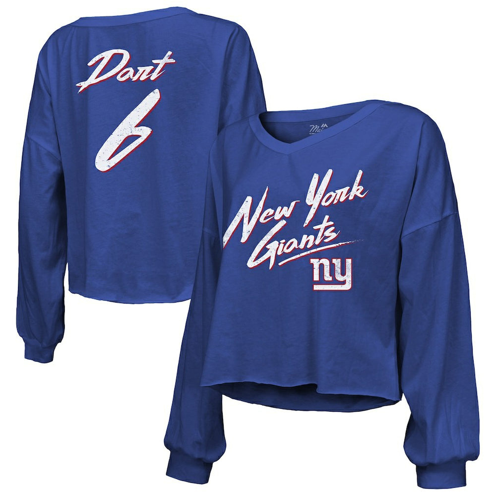 Jaxson Dart New York Giants Majestic Threads Women's Script Name & Number Long Sleeve T-Shirt - Royal T-shirts