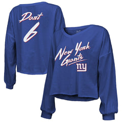 Jaxson Dart New York Giants Majestic Threads Women's Script Name & Number Long Sleeve T-Shirt - Royal T-shirts