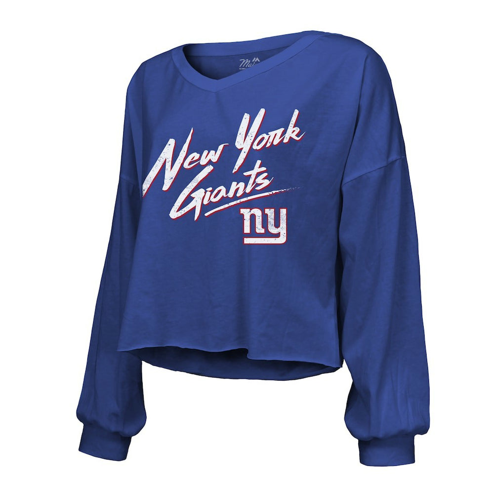 Jaxson Dart New York Giants Majestic Threads Women's Script Name & Number Long Sleeve T-Shirt - Royal T-shirts