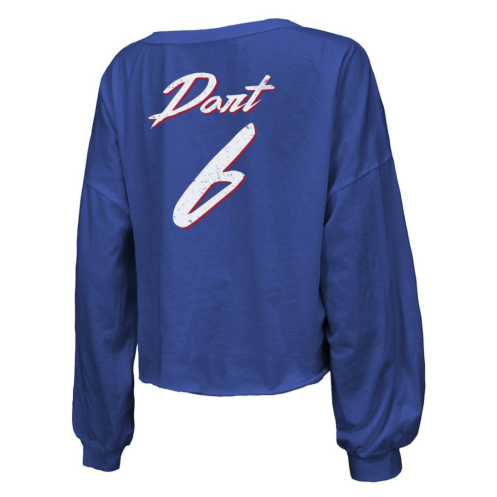 Jaxson Dart New York Giants Majestic Threads Women's Script Name & Number Long Sleeve T-Shirt - Royal T-shirts