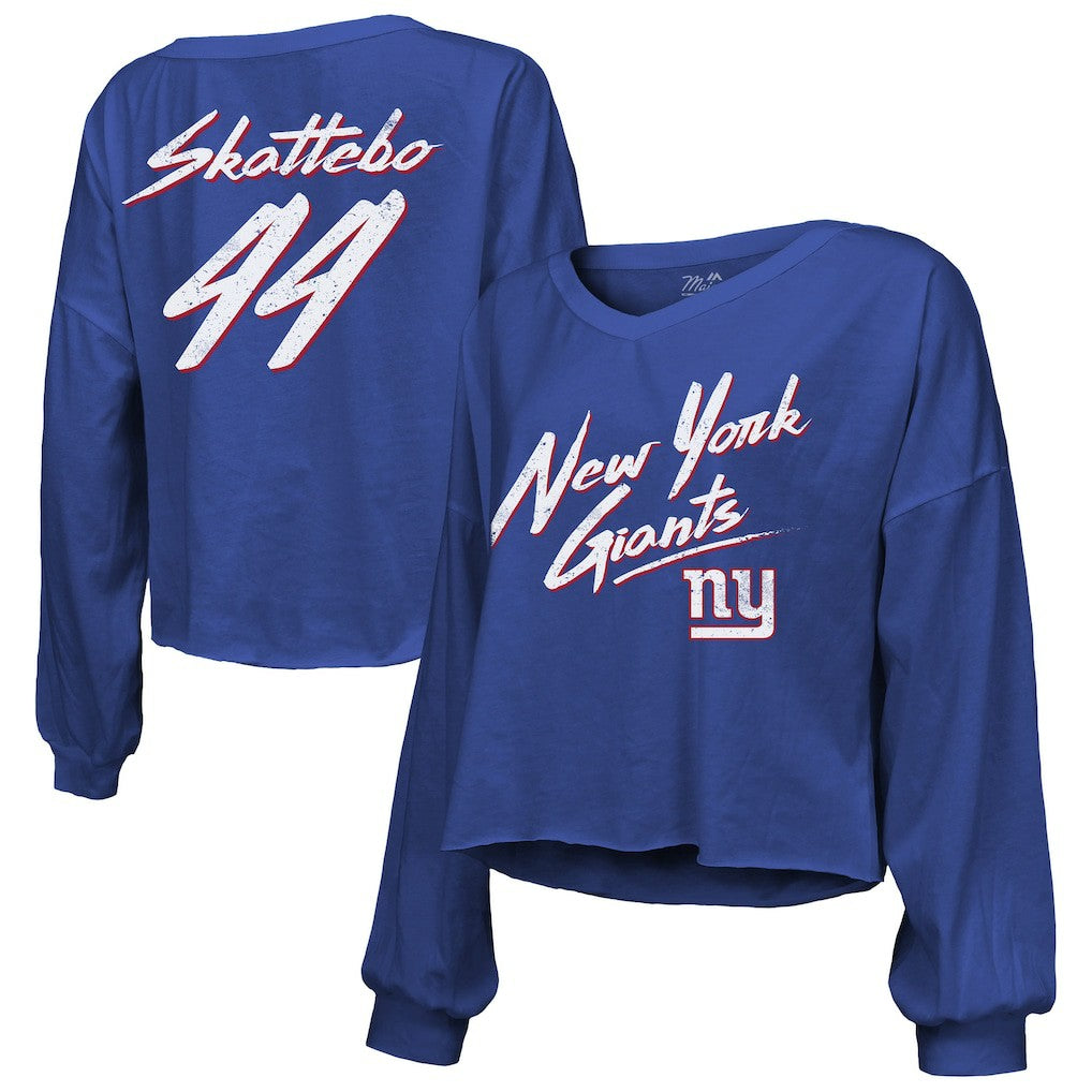 Cam Skattebo New York Giants Majestic Threads Women's Script Name & Number Long Sleeve T-Shirt - Royal T-shirts