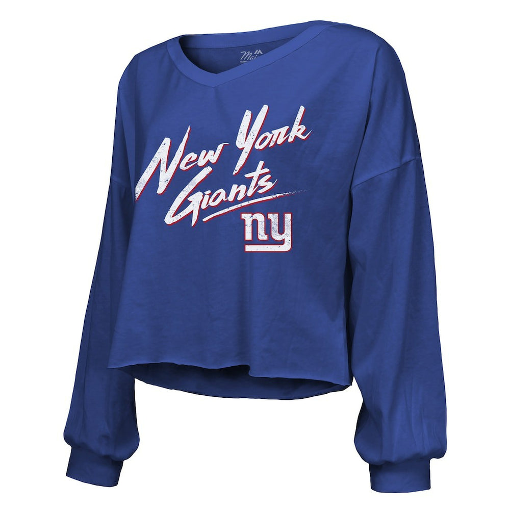 Cam Skattebo New York Giants Majestic Threads Women's Script Name & Number Long Sleeve T-Shirt - Royal T-shirts