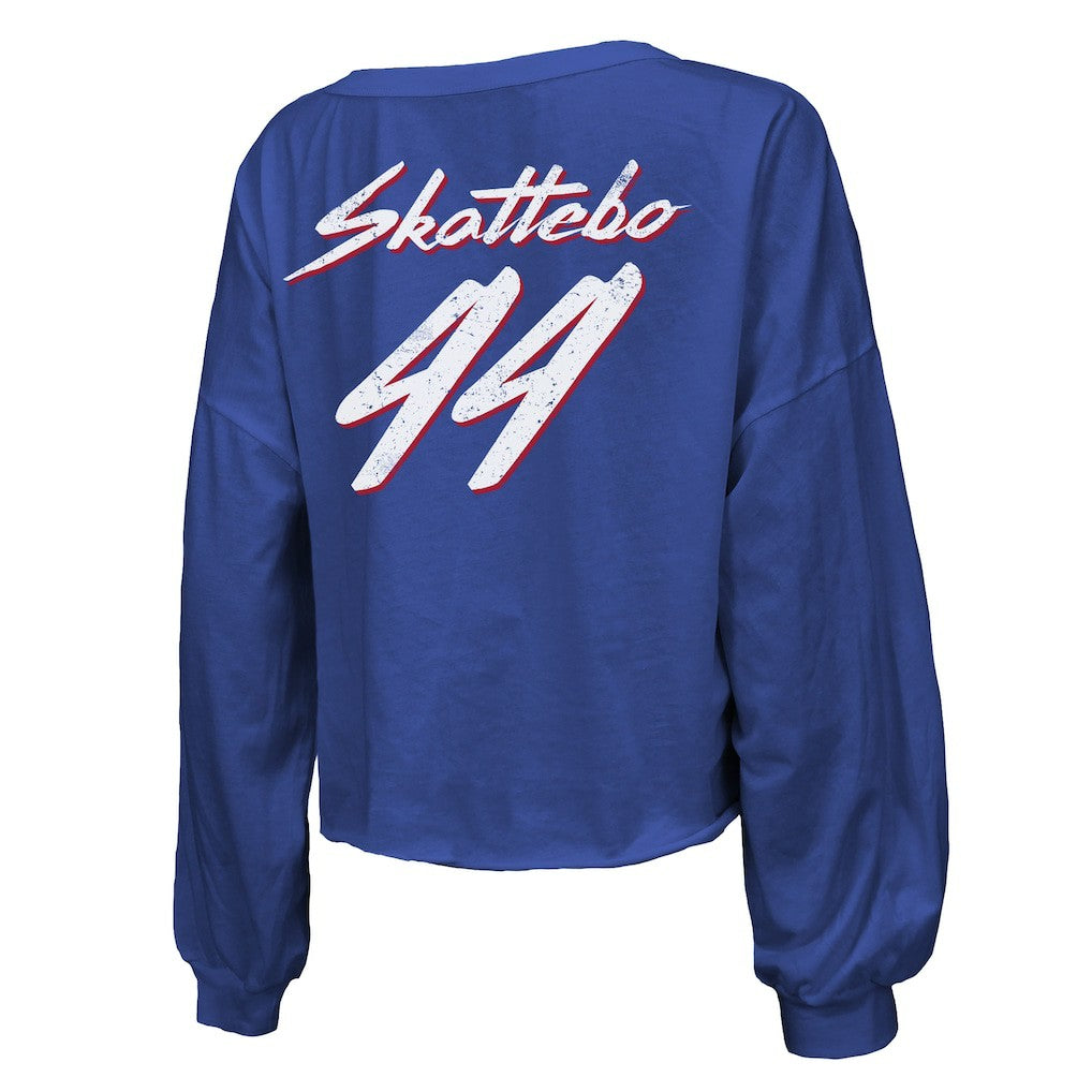 Cam Skattebo New York Giants Majestic Threads Women's Script Name & Number Long Sleeve T-Shirt - Royal T-shirts