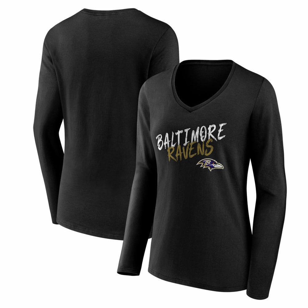Baltimore Ravens Women's Hustle Long Sleeve V-Neck T-Shirt - Black T-shirts