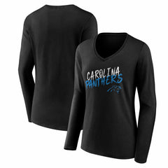 Carolina Panthers Women's Hustle Long Sleeve V-Neck T-Shirt - Black T-shirts