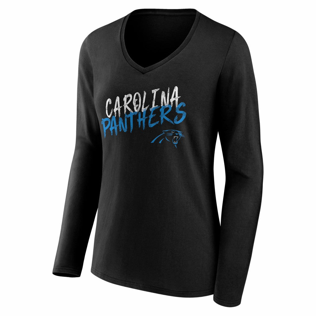 Carolina Panthers Women's Hustle Long Sleeve V-Neck T-Shirt - Black T-shirts