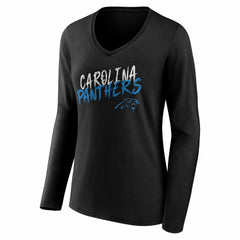 Carolina Panthers Women's Hustle Long Sleeve V-Neck T-Shirt - Black T-shirts