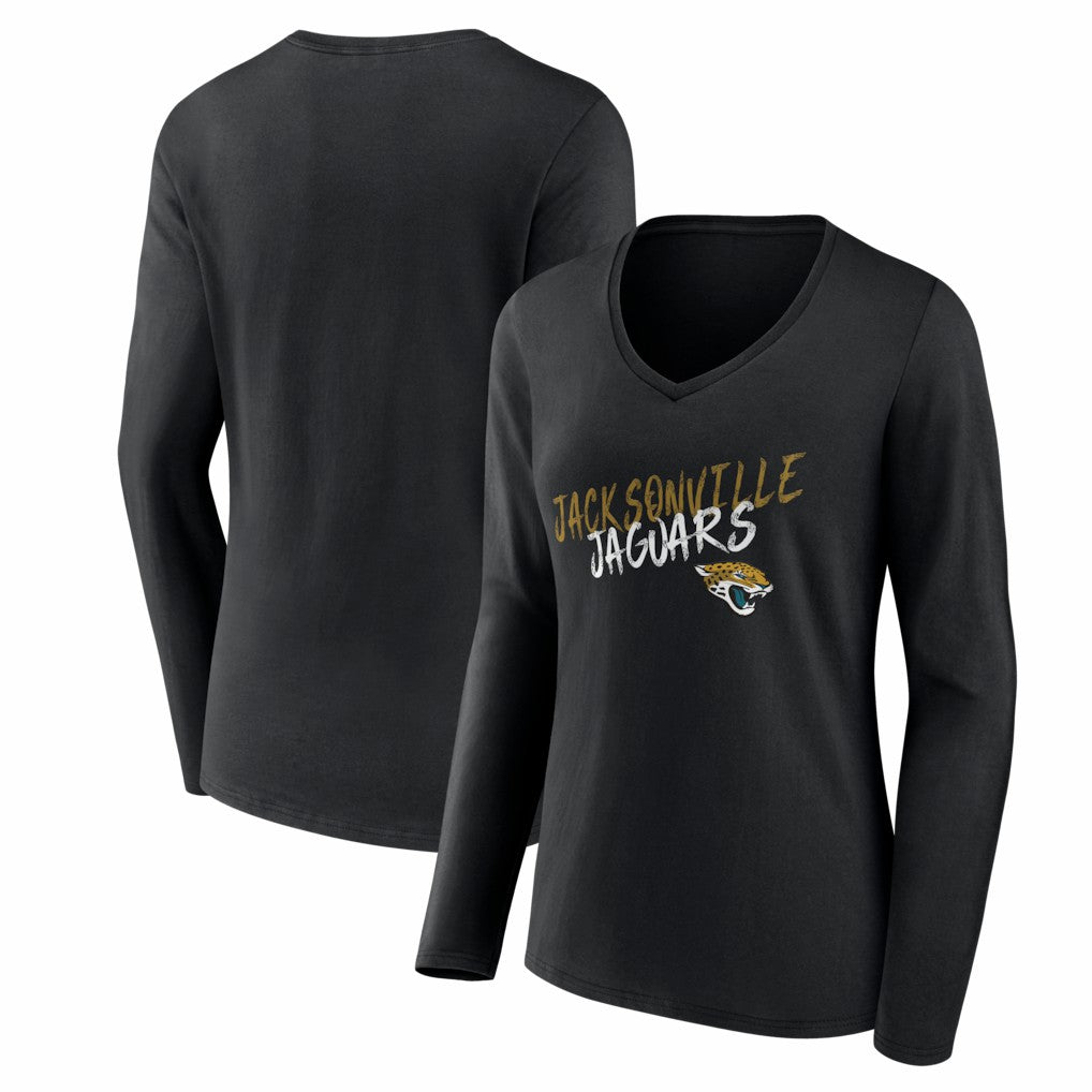 Jacksonville Jaguars Women's Hustle Long Sleeve V-Neck T-Shirt - Black T-shirts