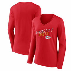 Kansas City Chiefs Women's Hustle Long Sleeve V-Neck T-Shirt - Red T-shirts
