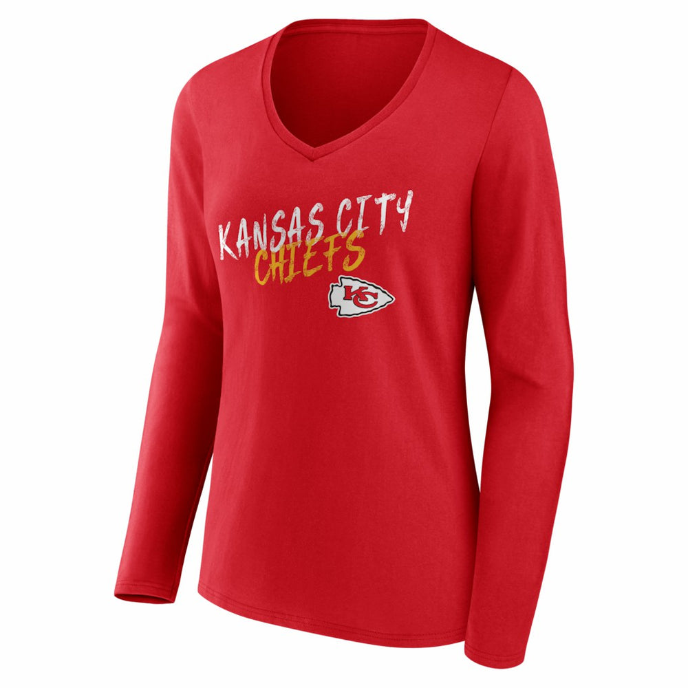 Kansas City Chiefs Women's Hustle Long Sleeve V-Neck T-Shirt - Red T-shirts