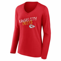 Kansas City Chiefs Women's Hustle Long Sleeve V-Neck T-Shirt - Red T-shirts