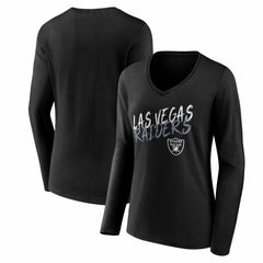 Las Vegas Raiders Women's Hustle Long Sleeve V-Neck T-Shirt - Black T-shirts