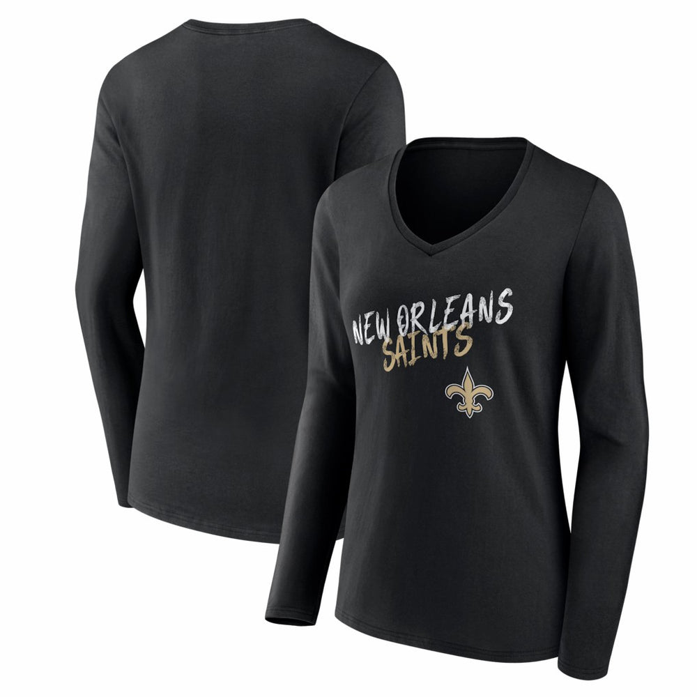 New Orleans Saints Women's Hustle Long Sleeve V-Neck T-Shirt - Black T-shirts