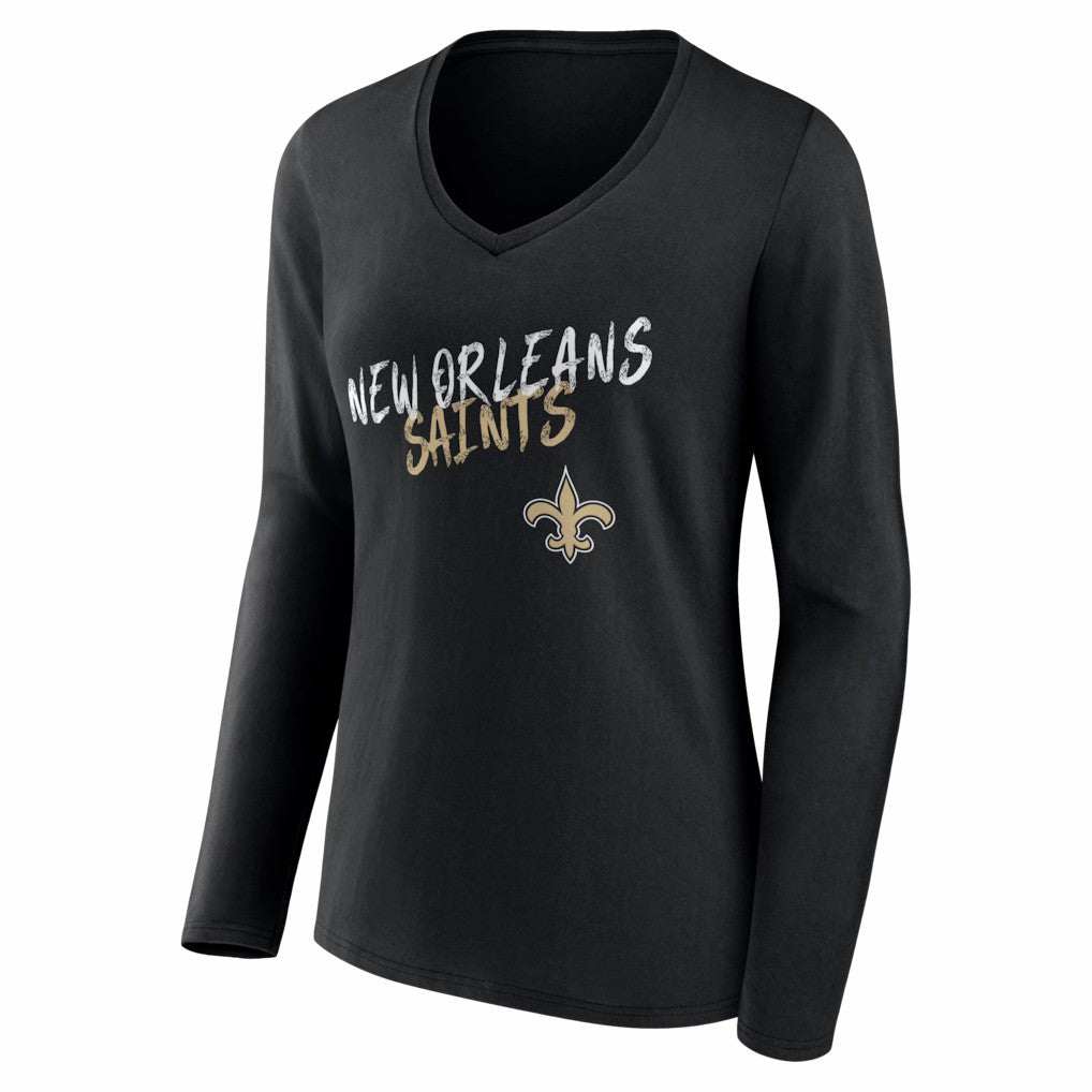 New Orleans Saints Women's Hustle Long Sleeve V-Neck T-Shirt - Black T-shirts