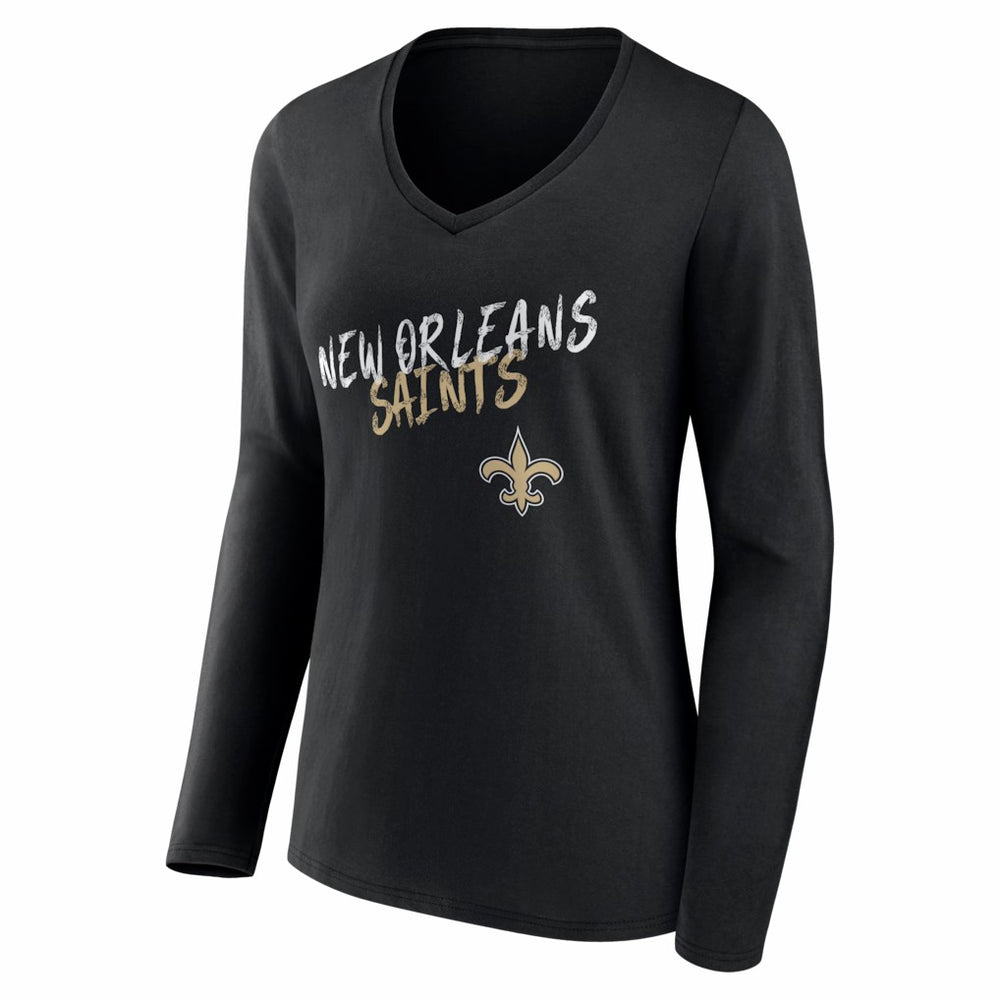 New Orleans Saints Women's Hustle Long Sleeve V-Neck T-Shirt - Black T-shirts