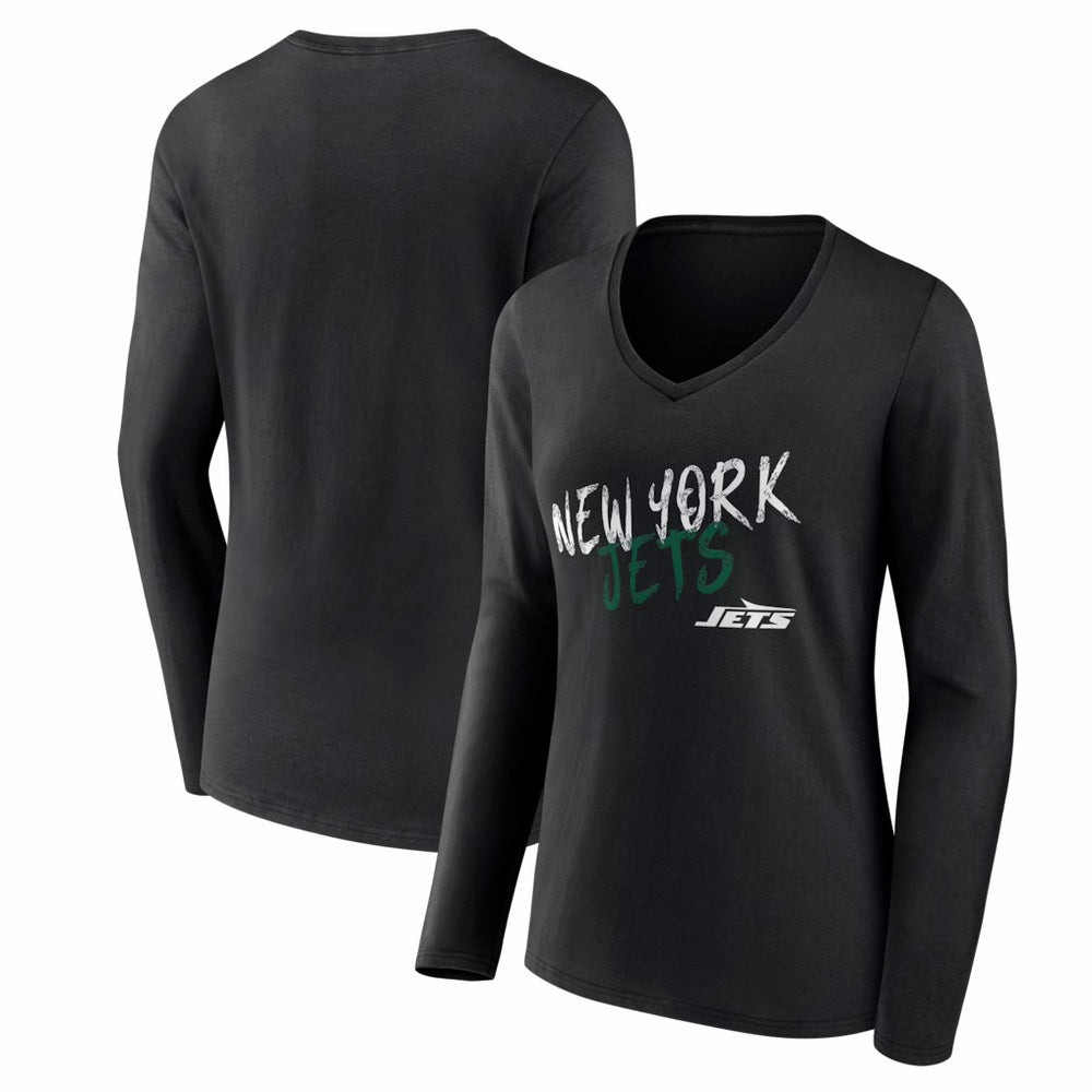 New York Jets Women's Hustle Long Sleeve V-Neck T-Shirt - Black T-shirts