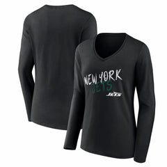 New York Jets Women's Hustle Long Sleeve V-Neck T-Shirt - Black T-shirts