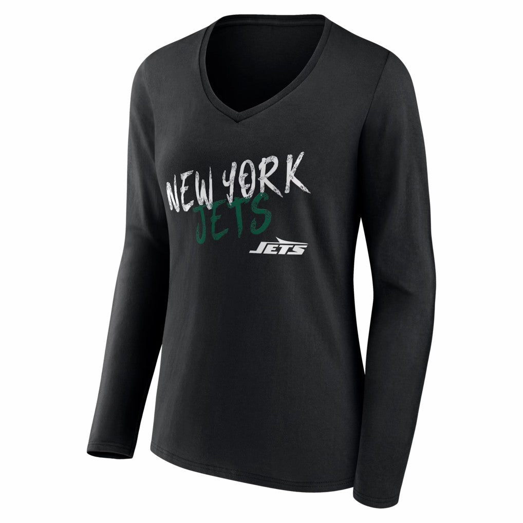 New York Jets Women's Hustle Long Sleeve V-Neck T-Shirt - Black T-shirts