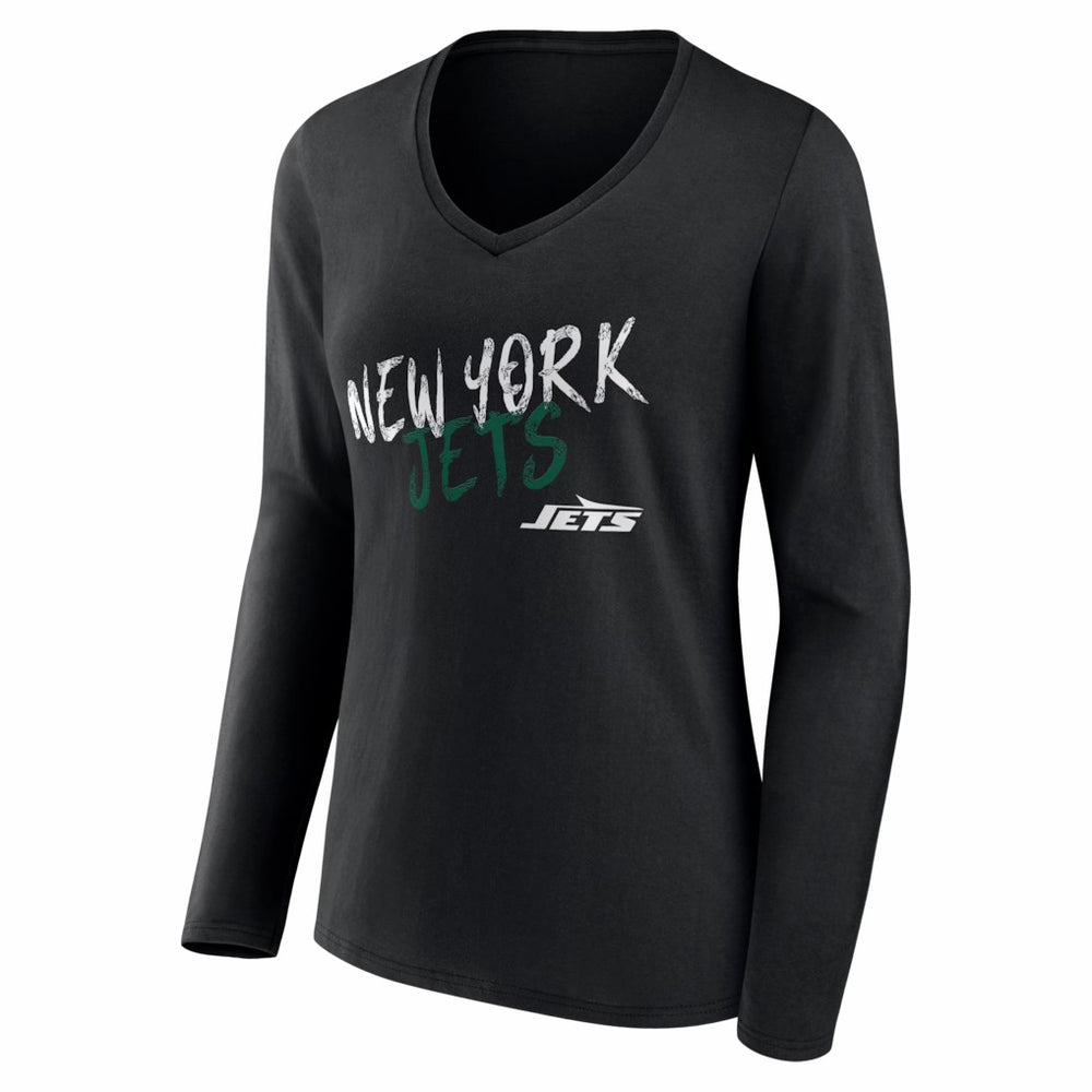 New York Jets Women's Hustle Long Sleeve V-Neck T-Shirt - Black T-shirts