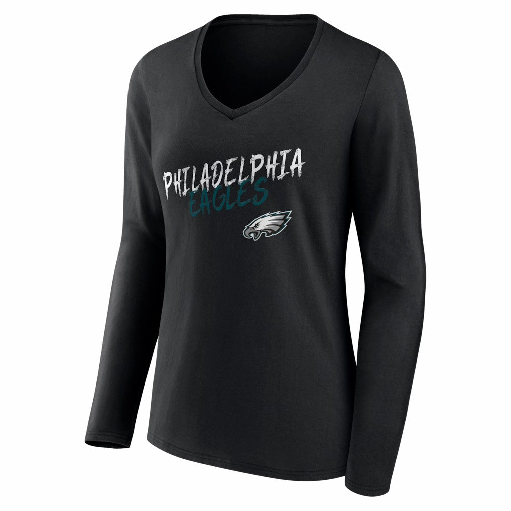 Philadelphia Eagles Women's Hustle Long Sleeve V-Neck T-Shirt - Black T-shirts