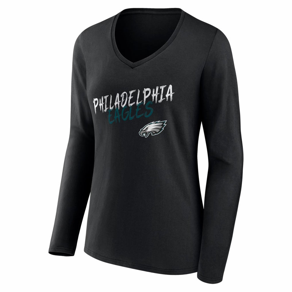 Philadelphia Eagles Women's Hustle Long Sleeve V-Neck T-Shirt - Black T-shirts