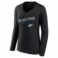 Philadelphia Eagles Women's Hustle Long Sleeve V-Neck T-Shirt - Black T-shirts