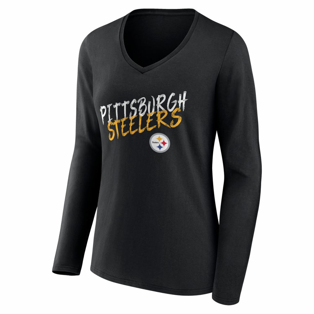 Pittsburgh Steelers Women's Hustle Long Sleeve V-Neck T-Shirt - Black T-shirts