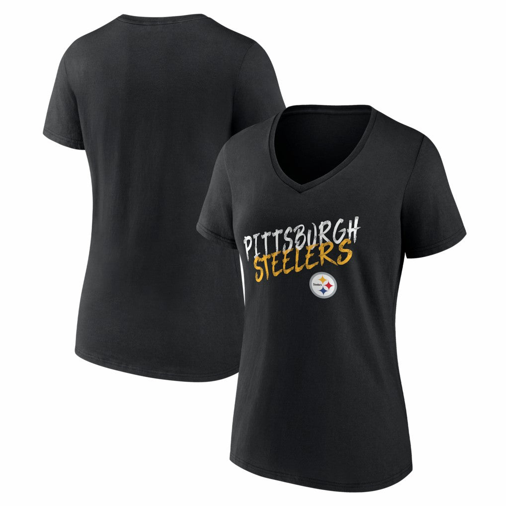 Pittsburgh Steelers Women's Hustle V-Neck T-Shirt - Black T-shirts